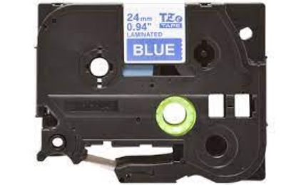 Brother TZE-555 TZE-Tape 24 MM Mavi Üzerine Beyaz Laminasyon Etiket resmi