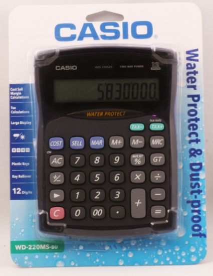 Casio WD-220MS-BU 12 Hane Suya-Toza Dayanıklı Masa Üstü Hesap Makinesi resmi