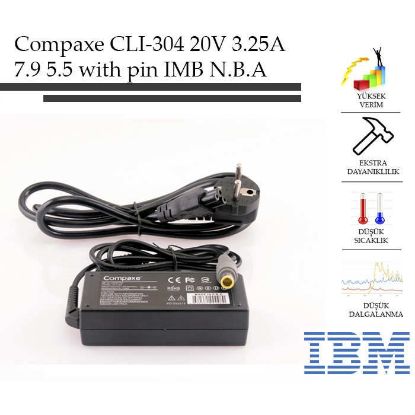 Compaxe CLI-304 Ibm- 20v-3.25a 7.9-5.5-With Pin Notebook Adaptör  resmi