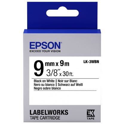 Epson LK-3WBN Standart Beyaz Üzeri Siyah 9MM 9Metre Etiket resmi