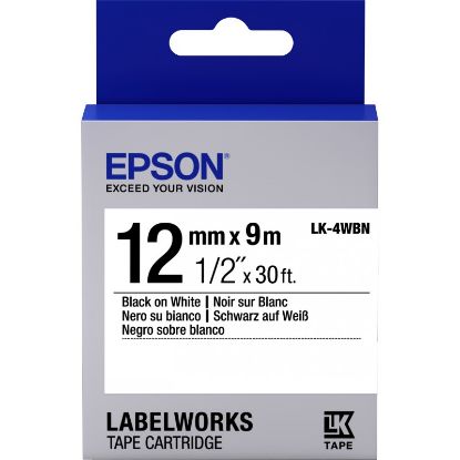 Epson LK-4WBN Standart Siyah Üzeri Beyaz 12MM 9Metre Etiket resmi