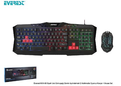 Everest KMX-88 Siyah Usb Gökkuşağı Zemin Aydınlatmalı Q Multimedia Oyuncu Klavye + Mouse Set resmi