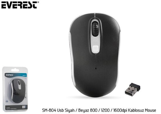Everest SM-804 Usb Siyah/Beyaz 800/1200/1600dpi Kablosuz Mouse resmi