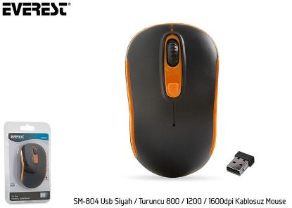 Everest SM-804 Usb Siyah/Turuncu 800/1200/1600dpi Kablosuz Mouse resmi