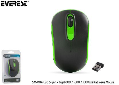 Everest SM-804 Usb Siyah/Yeşil 800/1200/1600dpi Kablosuz Mouse resmi