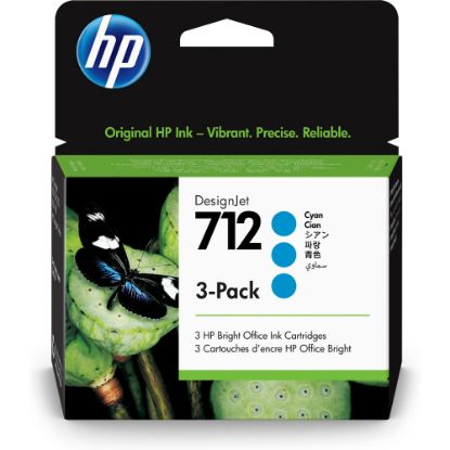 HP 712 Cyan Mavi 29ML 3Lü Paket Plotter Kartuşu 3ED77A resmi