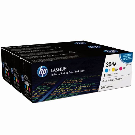 HP 304A Mavi/Kırmızı/Sarı 3lu Takım Toner CF372AM CC531A/CC532A/CC533A resmi