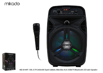 Mikado MD-814KP 15W,3.7V1200mAh Siyah Kablolu Mikrofon AUX /USB/TF/Bluetooth FM'li LED Işıklı Anfi resmi