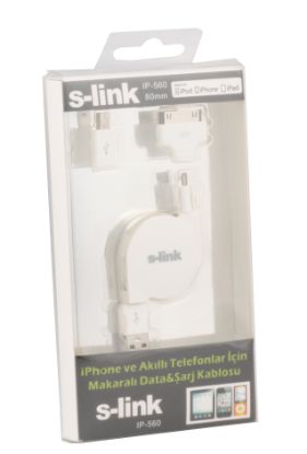 S-link IP-560 iphone-ipod-ipad Data Şarj + Mikro 5 pin Makaralı Şarj Kablosu resmi