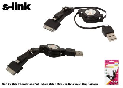 S-link SLX-3C BL mini-micro usb+ipad-iphone 4-3gs Kablosu resmi