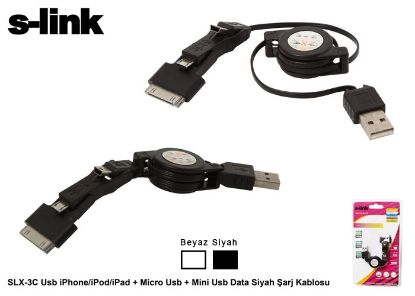 S-link SLX-3C WH mini-micro usb+ipad-iphone 4-3gs Kablosu resmi