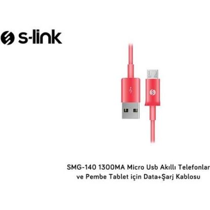 S-link SMG-140 1.3a Micro Usb pembe Data+Şarj Kablosu resmi