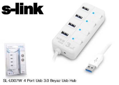 S-link SL-U307W Beyaz 4 Port 3.0 Usb Çoklayıcı resmi