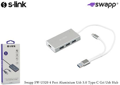 S-link Swapp SW-U320 4 Port Usb 3.0 Type-c Gri Aluminium Usb 3.0 Usb Hub resmi