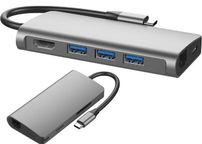 S-link Swapp SW-U5205 Gri Metal 7 in 1 3 port USB 3.0, PD şarj HDMI, Gigabit Eth, SD/TF Type C Hub  resmi