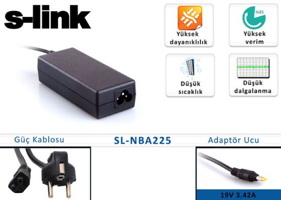 S-link SL-NBA225 19V 3.42A 1.7mm-4.0mm Standart  Adaptörü resmi