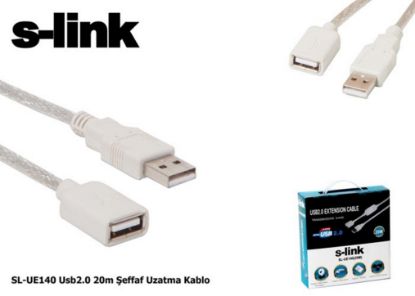 S-link SL-UE140 20mt 2.0 Usb Şeffaf Uzatma Kablosu resmi