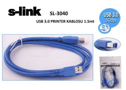 S-link SL-3040 1.5mt Usb 3.0 mavi Yazıcı Kablosu resmi