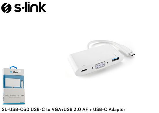 S-link SL-USB-C60 Type-c Erkek To Vga Usb 3.0 Type-c Çevirici resmi