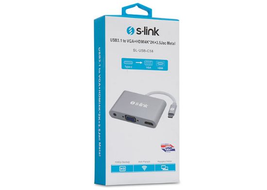 S-link SL-USB-C58 USB3.1 Metal to VGA+HDMI4K*2K+3. resmi