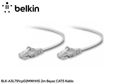 Belkin BLK-A3L791CP02MWHHS 2M Beyaz Cat5 Kablo resmi