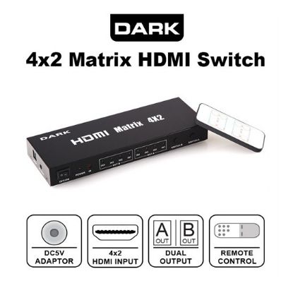 Dark DK-HD-SW4X2 Full HD 4 Giriş 2 Çıkışlı 4x2 Matrix Uzaktan Kumandalı HDMI Switch resmi