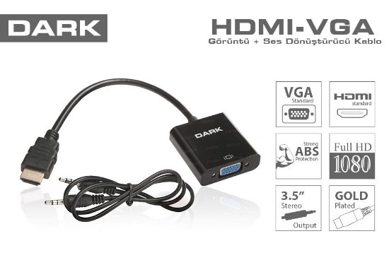 Dark DK HD AHDMIXVGA HDMI TO VGA ve SES Aktif Dijital-Analog Dönüştürücüsü resmi