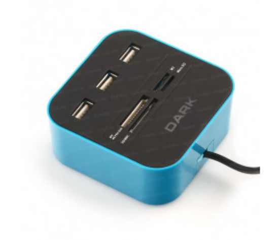 Dark UCR202 USB MicroSD/SD/MMC/M2/MS PRO DUO Kart Okuyuculu USB Çoklayıcı (Mavi) resmi