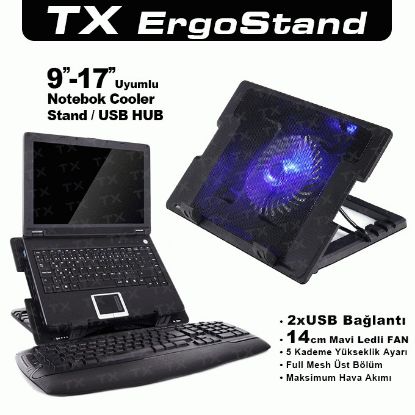 TX ACNBERGST ErgoStand 14cm Led Fan'lı 5 KademeLİ 2xUsb 9"-17" Notebook Soğutucu/Stand resmi