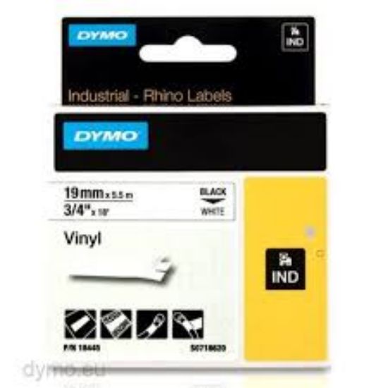 Dymo 18445 RhinoPRO Renkli Vinil 19mmx5,5m Beyaz/Siyah  resmi