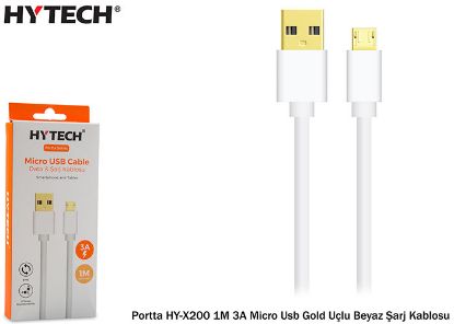 Hytech Portta HY-X200 1M 3A Micro Usb Gold Uçlu Beyaz Şarj Kablosu resmi