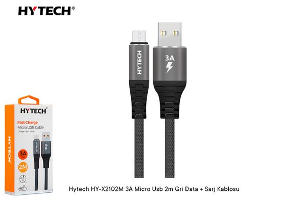 Hytech HY-X2102M 3A Micro Usb 2m Gri Data + Sarj Kablosu resmi