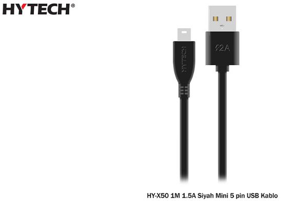 Hytech HY-X50 20li Paket Usb Mini 5pin 1M 1.5A Siyah Şarj Kabosu 20li Paket resmi