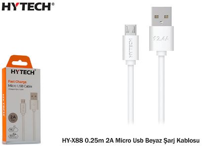 Hytech HY-X88 0.25m 2A Micro Usb Beyaz Şarj Kablos resmi