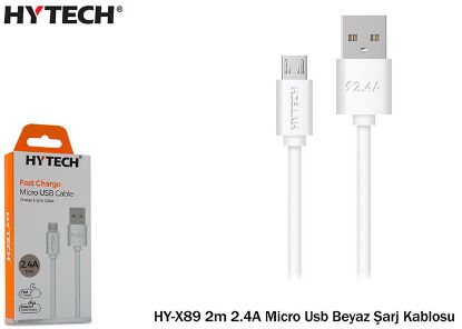 Hytech HY-X89 2m 2.4A Micro Usb Beyaz Şarj Kablosu resmi