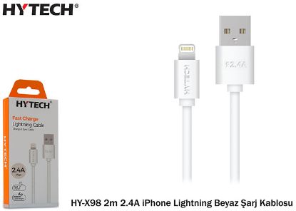 Hytech HY-X98 2m 2.4A iPhone Lightning Beyaz Şarj Kablosu resmi