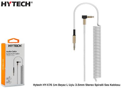 Hytech HY-X76 1m Beyaz L Uçlu 3.5mm Stereo Spiralli Ses Kablosu resmi