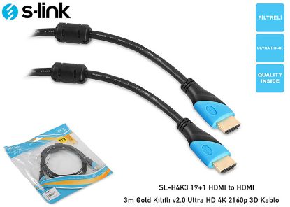 S-link SL-H4K10 19+1 HDMI to HDMI 10m Gold 1080p 1.4 Ver. 3D Kablo resmi