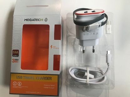 Megatech Beyaz  2.4A ( Ev Şarj + Micro Kablo+Typ-c+Iphone ) 3in1 Şarj Aleti resmi