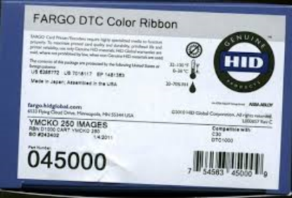 Fargo 045000 DTC1000/DTC1250e YMCKO Renkli Ribbon Tek Yüze 250 Renkli Baskı resmi