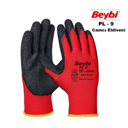 Beybi Nitril Poly PL9 10 Kırmızı Siyah İş Eldiveni 12li Paket Camcı Eldiveni resmi