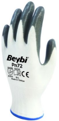 Beybi Nitril Poly PN72 9 Beden Beyaz Gri Eldiven 12li Paket resmi