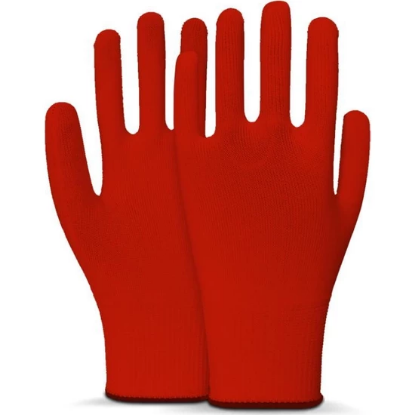 Beybi Polyester Örgülü Kırmızı 10 Beden Kasiyer Eldiven 10lu Paket resmi
