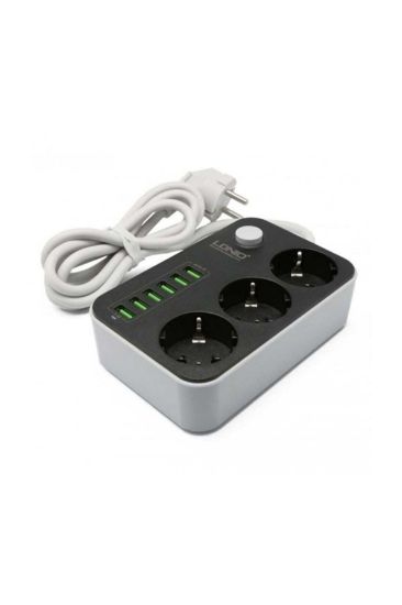 LDNIO Akım Korumalı Priz 1,6mt Kablo Üçlü Anahtarlı 6 x Usb Şarj Upsli Giriş (3G 0,75mm) resmi