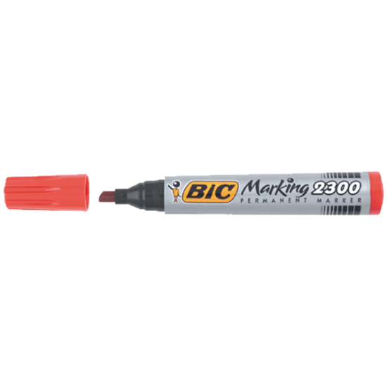 Bic Markör Permanent Kesik Uçlu Kırmızı 2300 03 (12 Adet) resmi