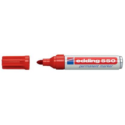 Edding Markör Permanent Yuvarlak Uçlu Doldurulabilinir 3-4 MM Kırmızı 550 (10 Adet) resmi