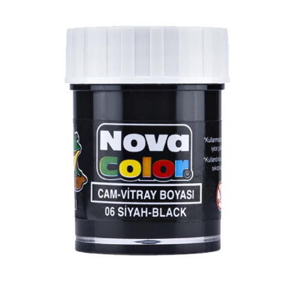 Nova Color Cam Boyası Su Bazlı Şişe Siyah NC-154 (12 Adet) resmi