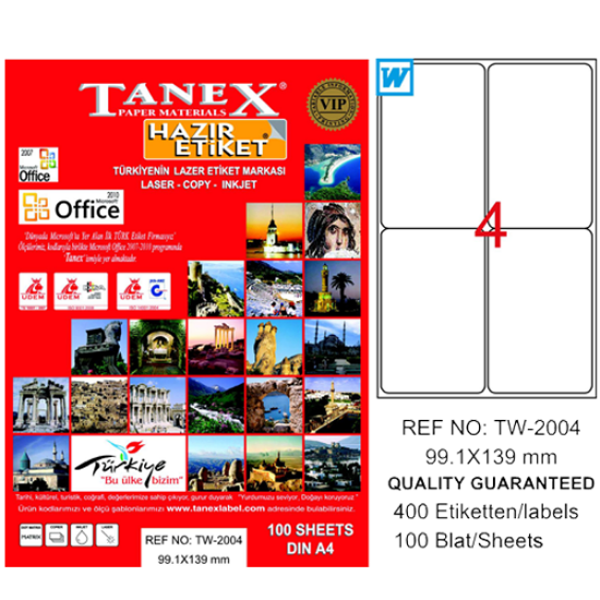 Tanex Laser Etiket 100 YP 99.1x139 Laser-Copy-Inkjet TW-2004 resmi