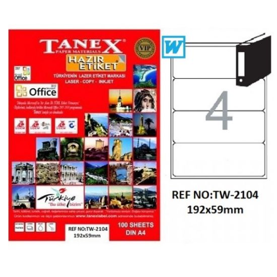 Tanex Laser Etiket 100 YP 192x59 Laser-Copy-Inkjet TW-2104 resmi