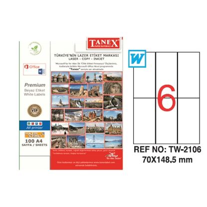 Tanex Laser Etiket 100 YP 70x148.5 Laser-Copy-Inkjet TW-2106 resmi